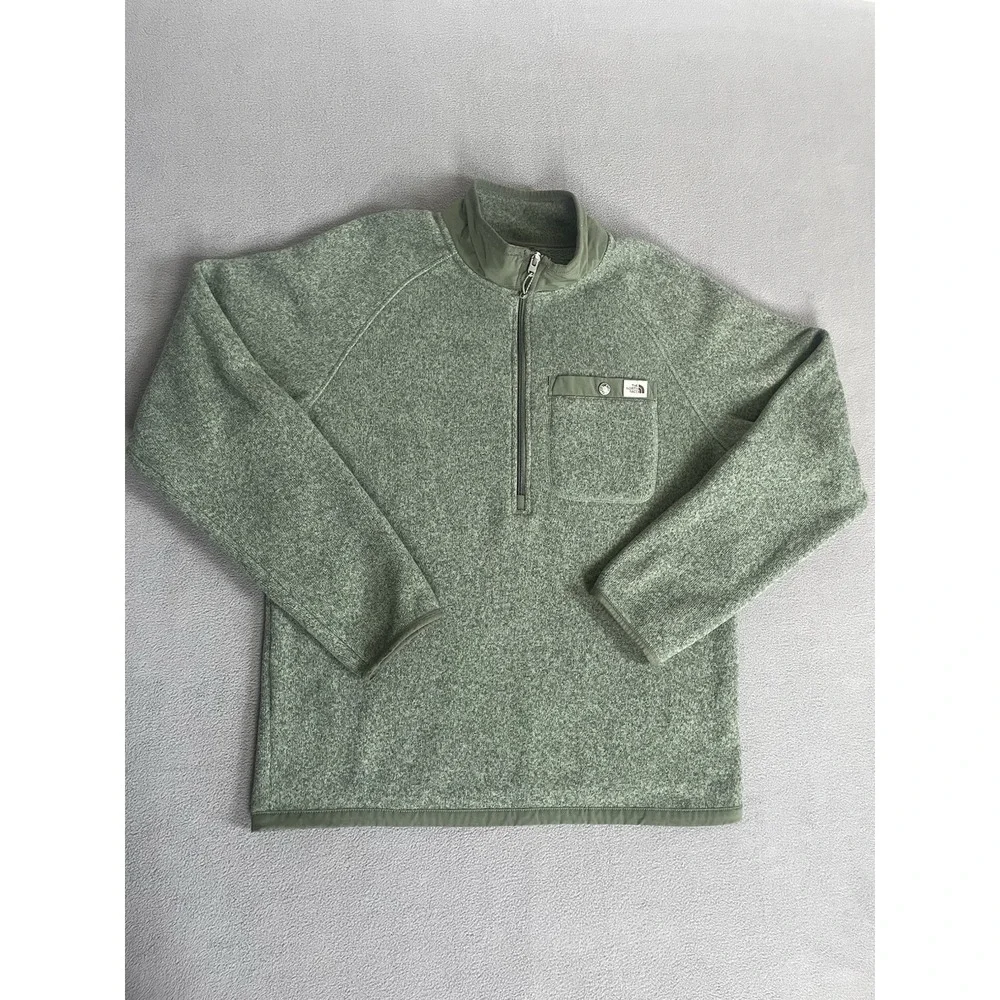 The North Face Fleece Pullover Mens Med Green Quarter Zip Chest Pocket